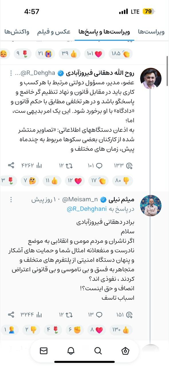 دعوای شدید معاون رییس جمهور و میثم نیلی بر سر فیلتر طلقچه در یک شبکه اجتماعی ایرانی/ عکس